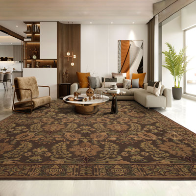 Tapis brun français en laine noué à la main 8 pi 10 po x 12 pi 2 po Aubusson