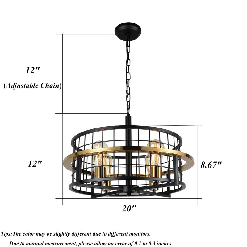 Lustre noir industriel 4 lumières Farmhouse