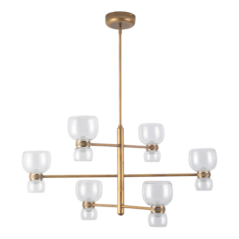 Sutton 36-in Black dimmable LED Chandelier, Clear Glass, Antique Brass