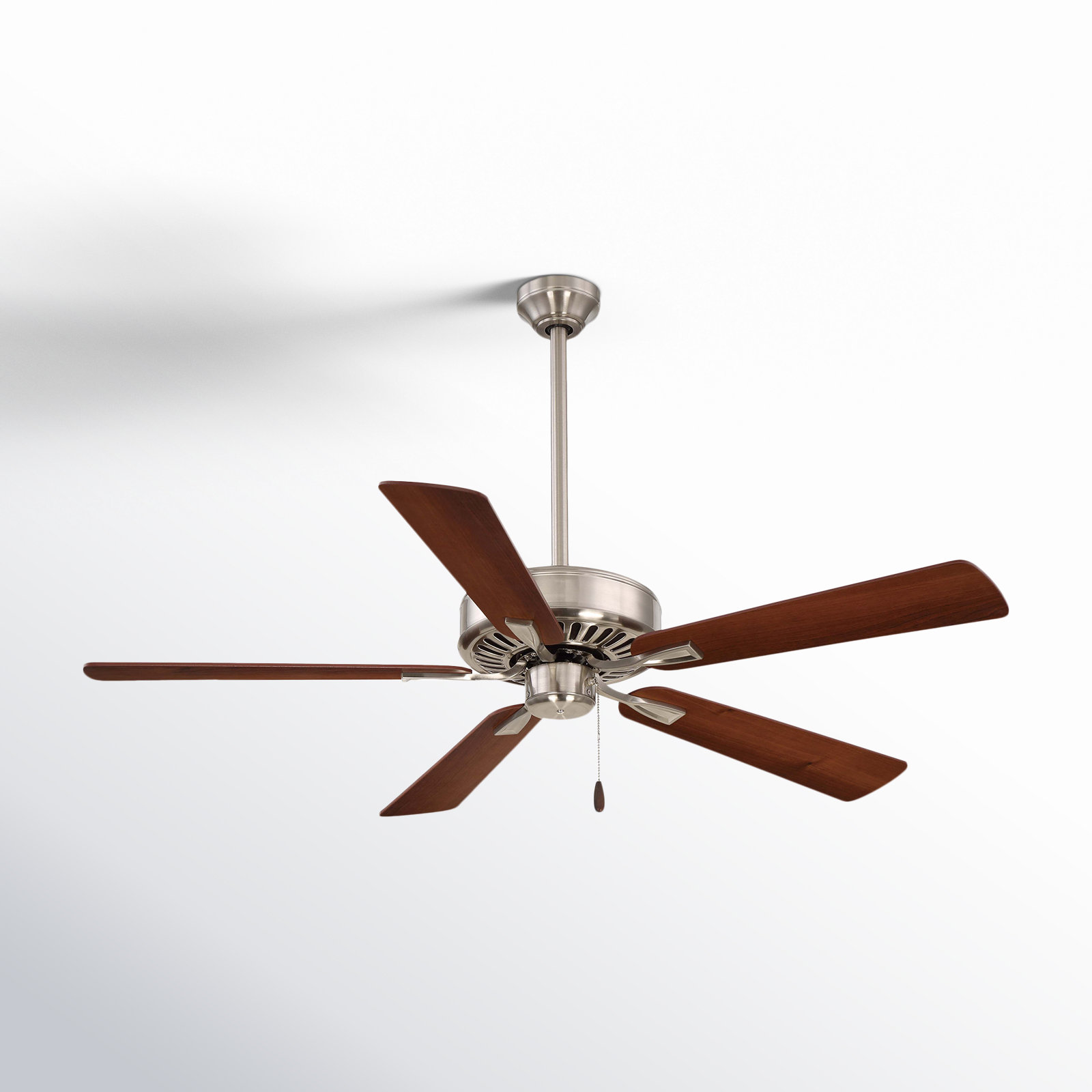 52" Contractor 5 - Blade Standard Ceiling Fan with Pull Chain, Brushed Nickel with Dark Walnut Blades