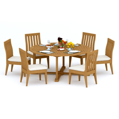 6 Seats 7 Pcs Grade-A Teak Wood Dining Set: 72" Round Table And 6 Caranas Armless Chairs #11Ca1700