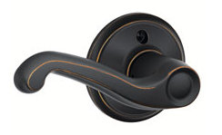 Flair Lever with Camelot Trim Non-Turning Lock, Left Hand, Aged Bronze