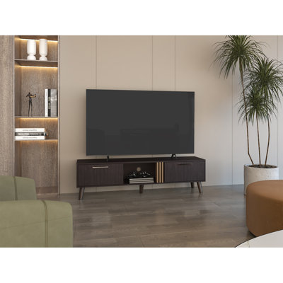 Meuble télé de 63 po de large avec armoires escamotables, tablettes et système de gestion des câbles Vance