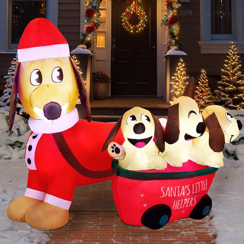 Chiot de Noël gonflable de 5 pi avec lumières DEL intégrées