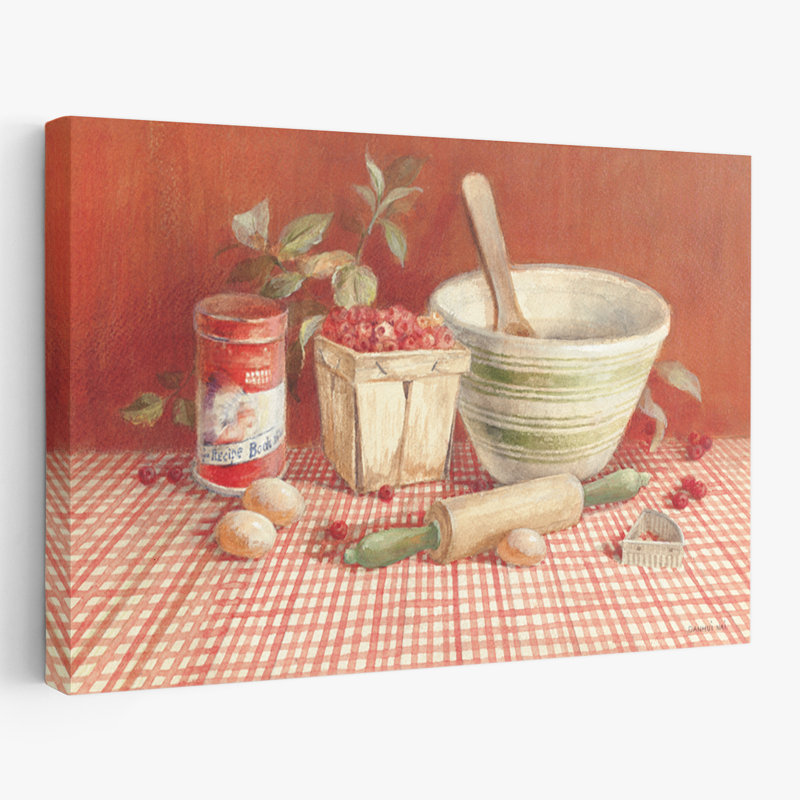 Nature morte aux baies rouges et à la cuisson, H 16 po x l 24 po
