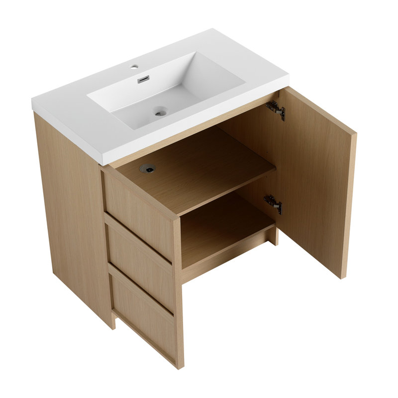 Meuble-lavabo sur pied 36 po avec lavabo en résine et 2 portes d'armoire à fermeture en douceur, contreplaqué (KD-PACKING)