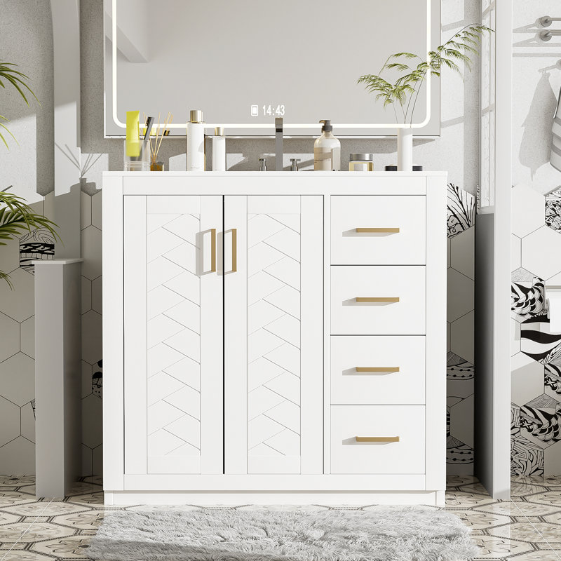 Ensemble de meuble-lavabo avec lavabo en céramique, Blanc, 36"