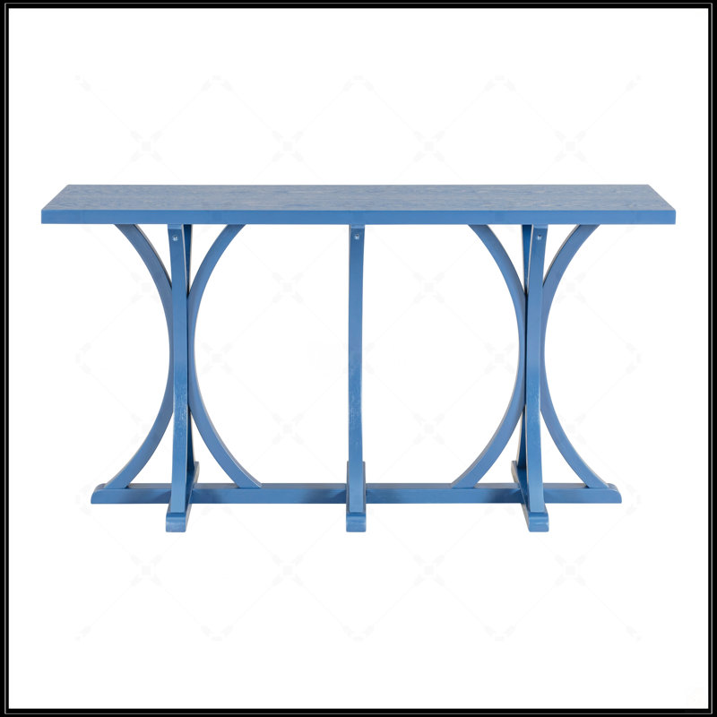 59.8'' Wooden Console Table With Oak Veneer Top, Farmhouse Entryway Table With Rubber Wood Slender Curved Legs, Perfect For Living Room, Entryway, Hallway, Dining Spaces