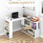 Bureau en L pivotant à 360° avec système de rangement intégré - Blanc - Idéal pour la maison ou le bureau - Étagère pour haut-parleurs pivotant audio