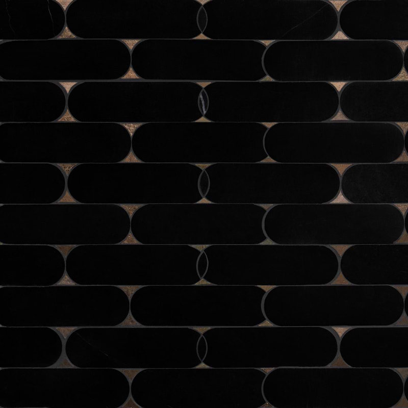 Norway Thassos 2X6 Polished Marble And Pearl Mosaic Tile, Black Jade