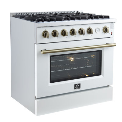 Marco 36-Inch Gas Range Black or White & Antique Brass Design, 6 Burners 67,000 BTU, 5.36 cu.ft. Convection Oven & Temperature Gauge -  Forno, FFSGS6277-36WHT