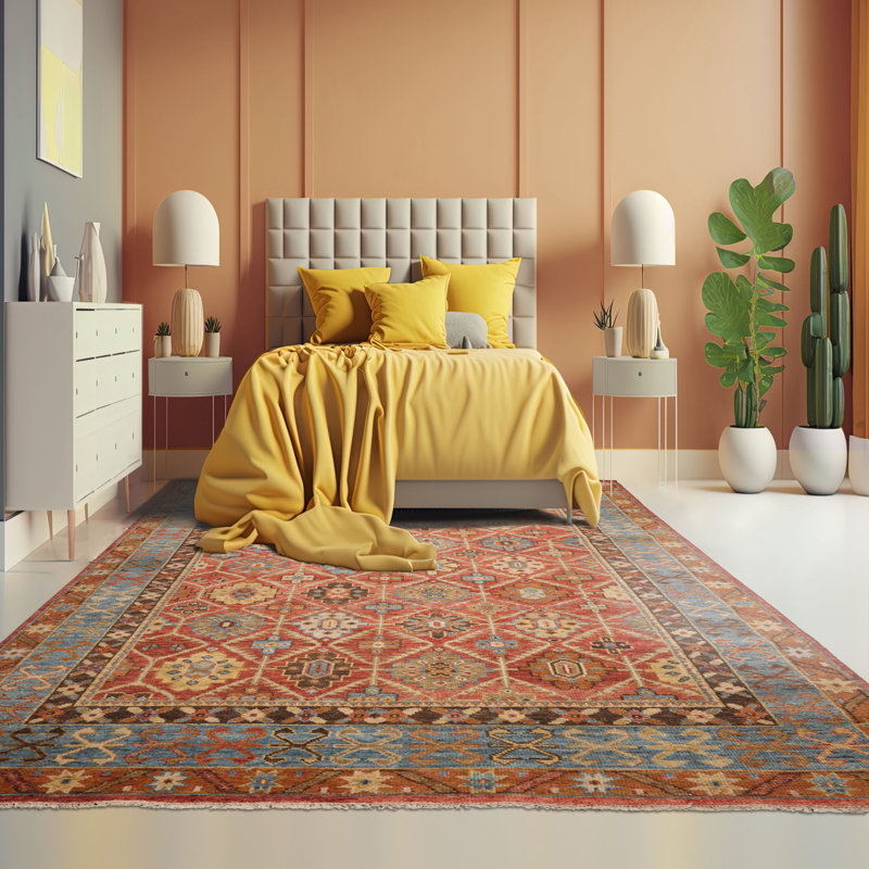 Tapis orange en laine noué à la main Burnt, Rectangulaire 2 pi x 3 pi