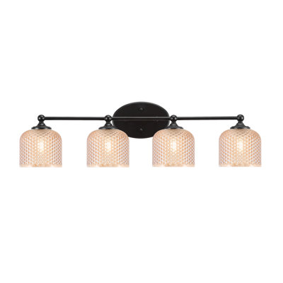 Barre d'éclairage de salle de bain 4 lumières Capri au fini noir mat avec verre texturé ambre de 6 po