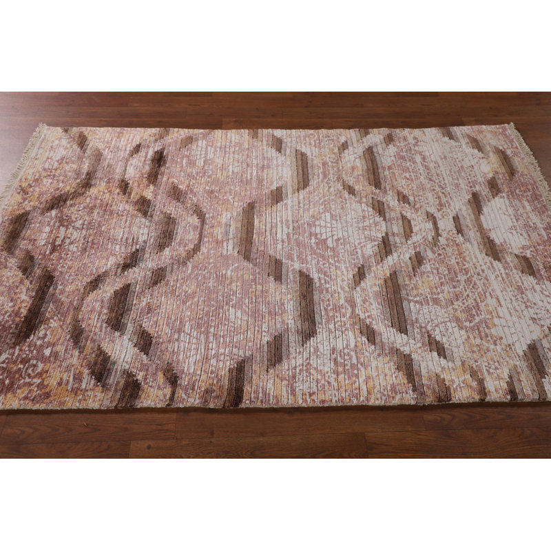 Tapis moderne fait à la main à motif abstrait 4 x 6