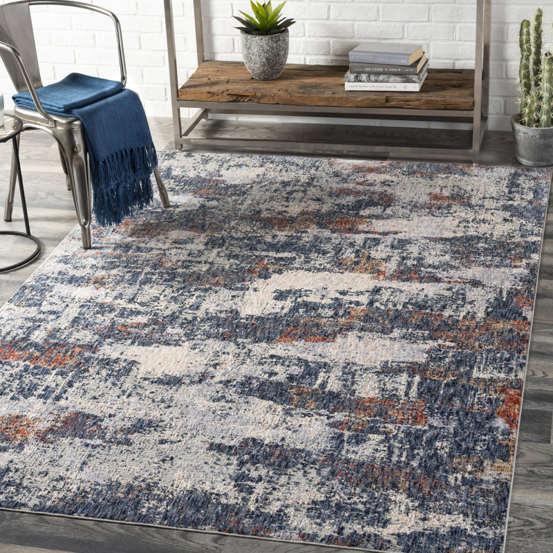 Tapis gris / bleu à motif abstrait touffeté à la main Gately, null