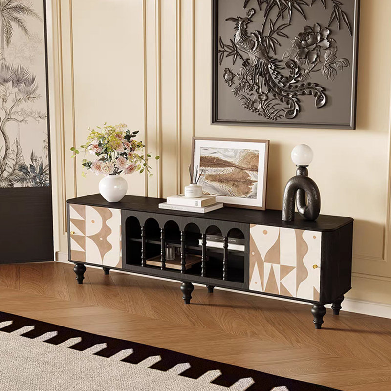 Cream abstract air solid wood TV cabinet