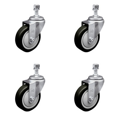4 Inch SS Polyurethane Wheel Swivel ½ Inch Threaded Stem Caster Set SCC