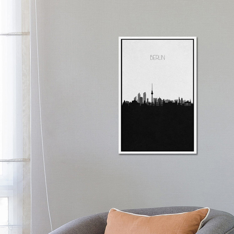 Berlin, Germany City Skyline by Ayse Deniz Akerman - Print on Canvas, White Floater Frame, 66.04 cm H x 45.72 cm W