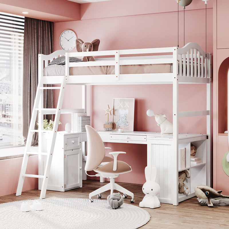 Lit mezzanine simple avec tiroirs, Blanc