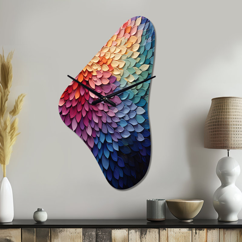 Khawaja Colorful Forest Harmoney Forest II - Pointillism Irregular Shape Metal Wall Clock, Modern Asymmetrical Wall Clock Print