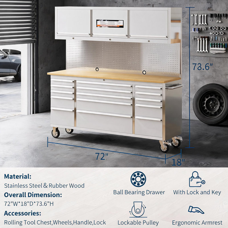 72" Mobile Tool Chest with 15 Drawers