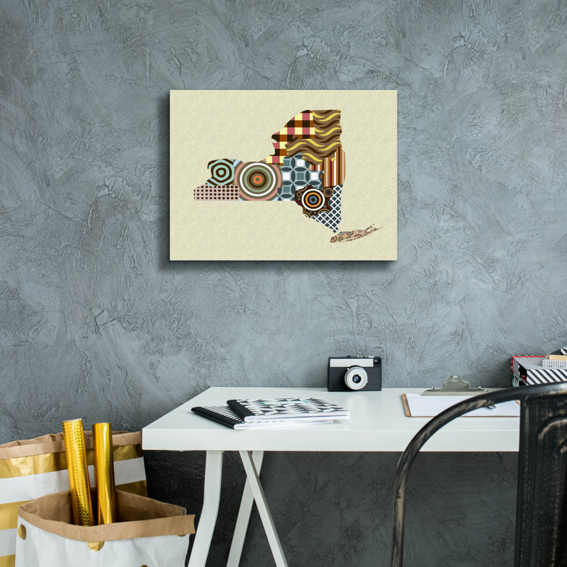 «New York State Map» par Lanre Adefioye, art mural sur toile, H 12 po x l 16 po x P 0,75 po