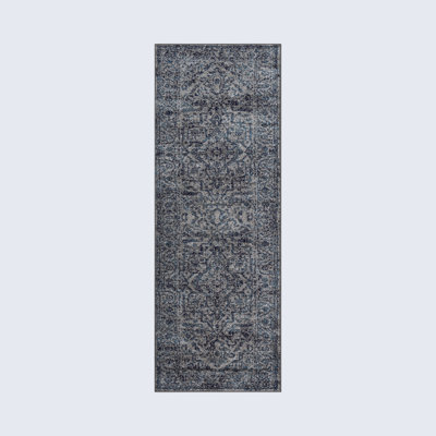 Ingrid Machine Woven Oriental Navy Area Rug