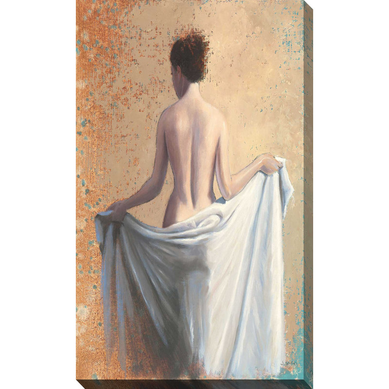Après le bain corail par James Wiens - Peinture, H 60 po x l 36 po x P 1,5 po, Toile tendue