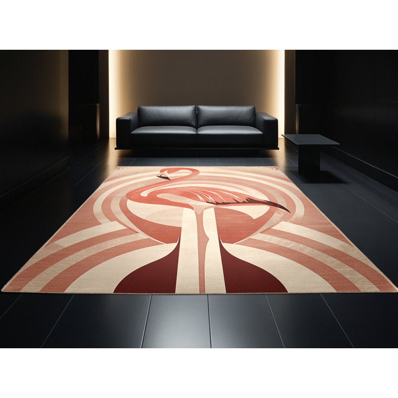 Tapis arc-en-ciel art déco lavable à la machine Ozain Flamingo, 8 x 12