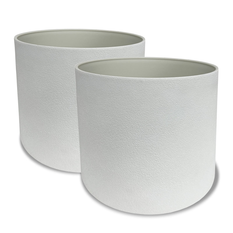 White Composite Round Outdoor Planters (Set of 2)