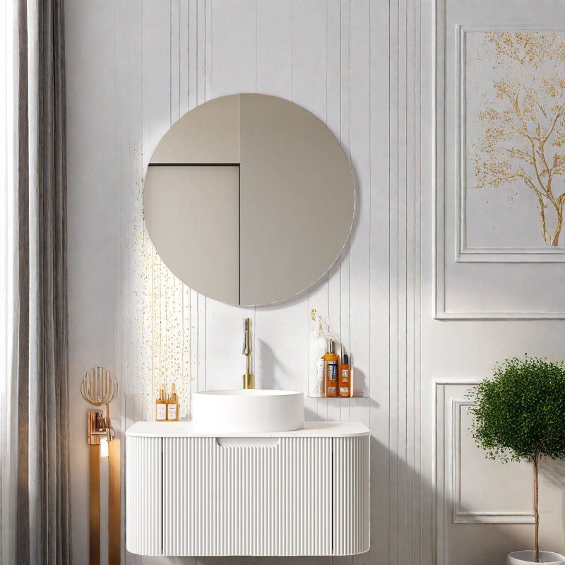 Meuble-lavabo moderne blanc avec lavabo et rangement spacieux