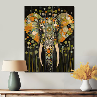 Boho Elephant Collage Portrait II - Modern Wooden Wall Art On Natural Pine Wood