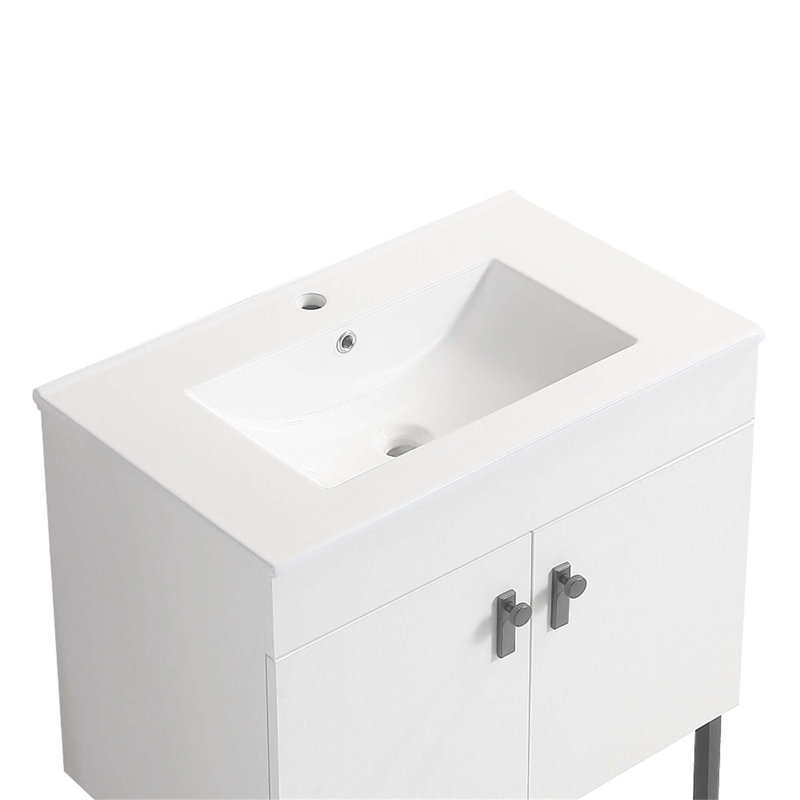 Bathroom Vanity With Metal Leg,With Ceramic Basin,Two Soft Close Cabinet Doors, Solid Wood,Excluding Faucets