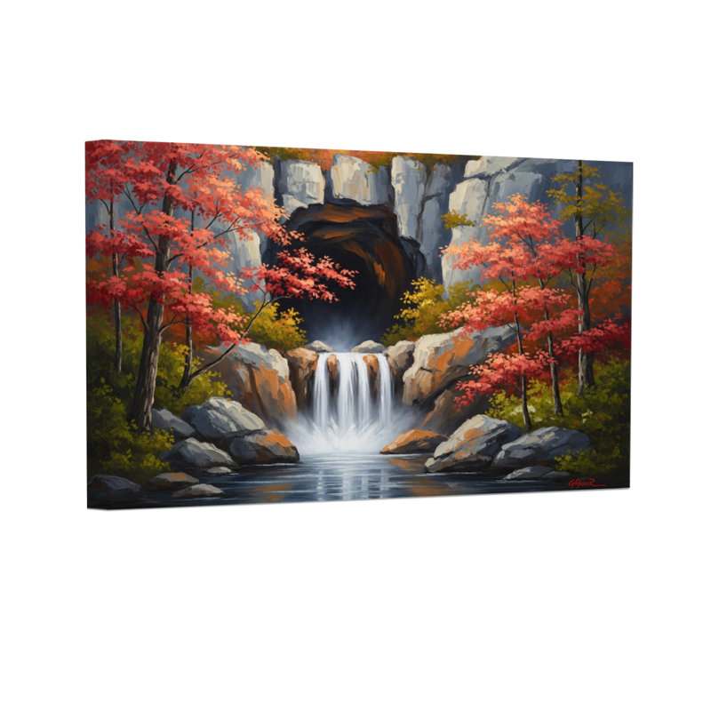 «Landscape & Nature Autumn Waterfall Forest Landscape», art sur toile, H 16 po x l 24 po