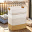 Grand panier à linge tissé avec poignées en cuir - Rangement décoratif 85L pour vêtements, couvertures, jouets | Durable et élégant pour le salon, la chambre à coucher