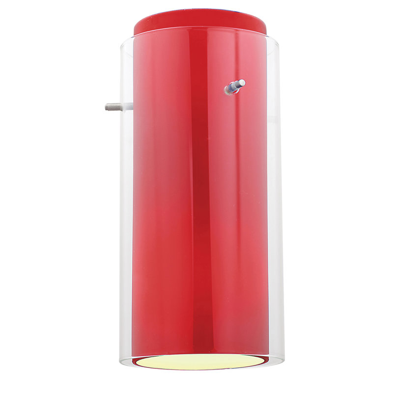 Glass`n Glass - Cylinder Pendant Glass Shade - Brushed Steel Finish, Clear/Red