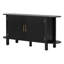 Buffet en pin avec tablette extensible incurvée à deux niveaux, buffet moderne du milieu du siècle avec portes à texture ondulée verticale, grande table basse pour salle à manger et cuisine-491794589
