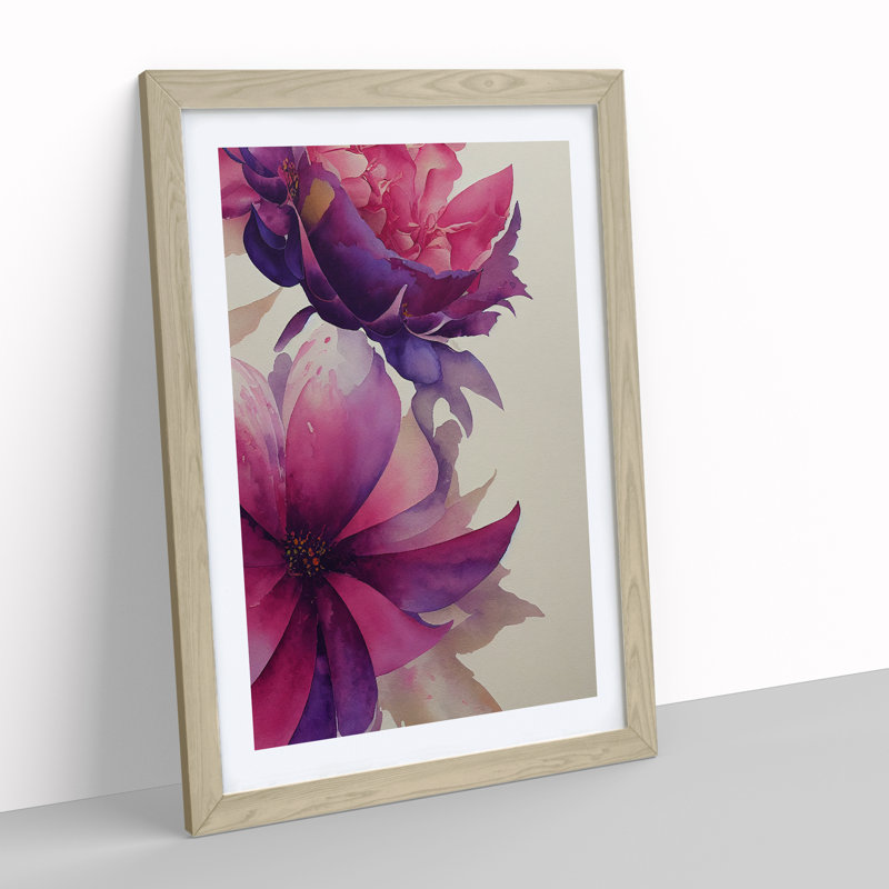 XV1022-2609X Lovely Watercolour Flowers No.4 - Single Picture Frame Print, 64cm H x 46cm W, Oak