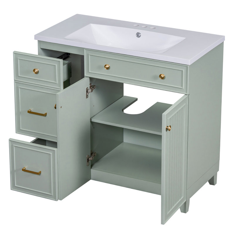 Elishea 36'' Single Bathroom Vanity with Resin Top, Green