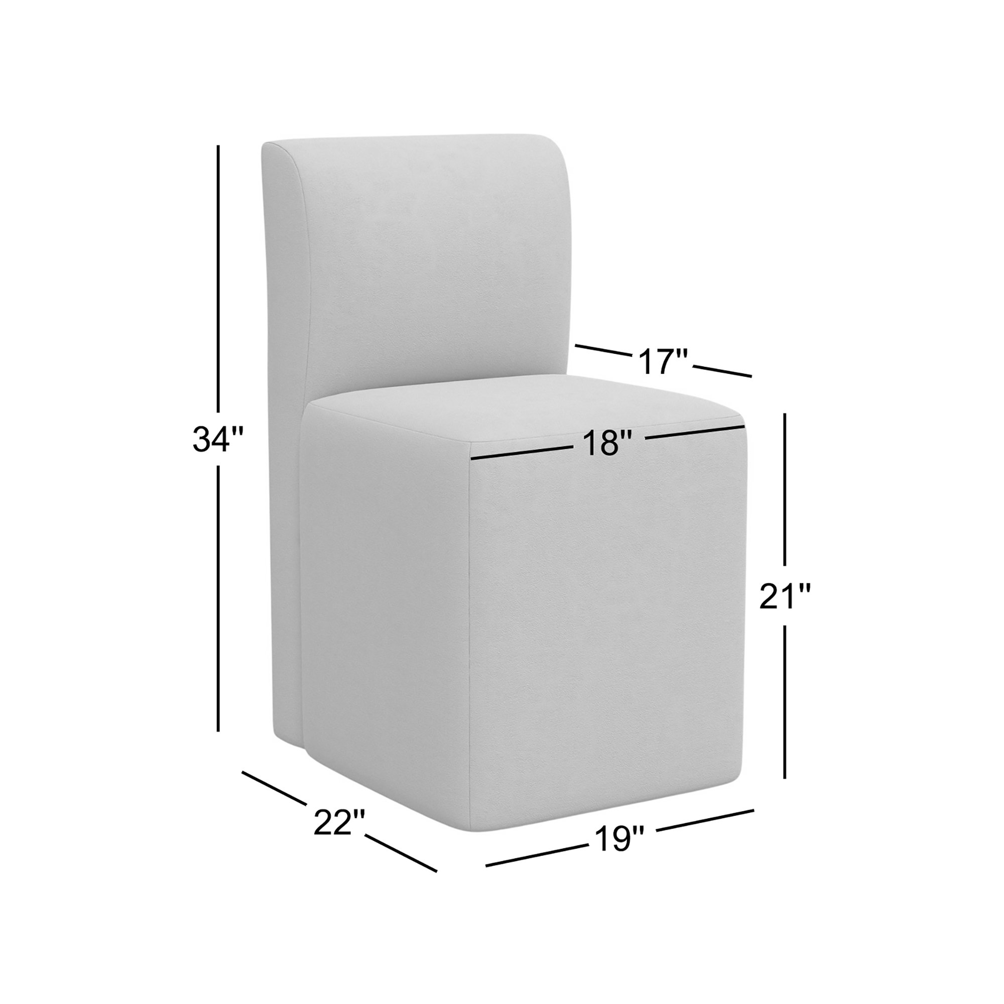 Mendy Upholstered Dining Chair with Casters, Bella Light Gray Performance Velvet