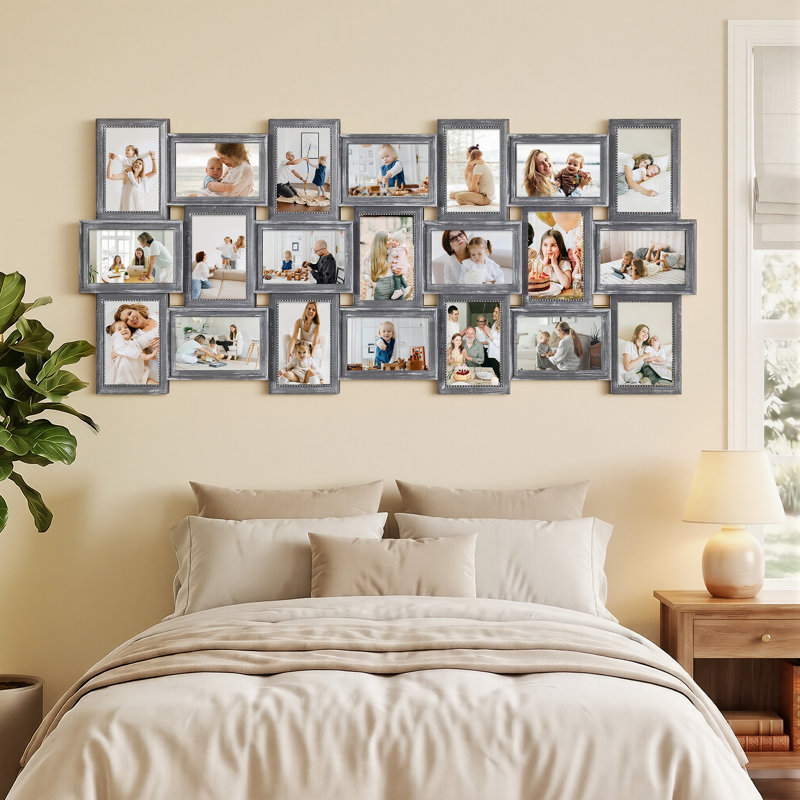 Ensemble de 18 cadres photo, collage mural gris, Ash
