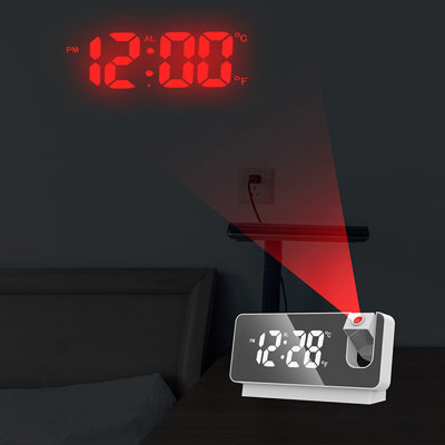 Réveil numérique à projection DEL, lampe de chevet avec minuterie, grand format, affichage de la température, de l'heure et de la date, pour adultes et enfants.