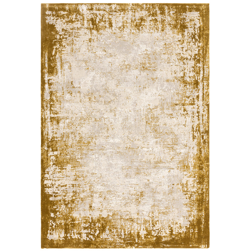 Abrienne Soft Shiny Border Gold Rug, Runner 66 x 240cm