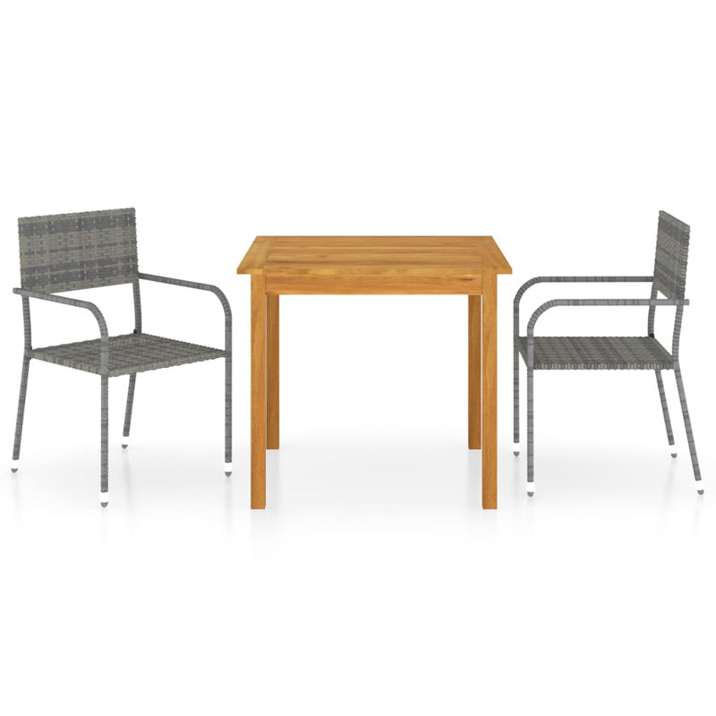 Ensemble bistro rectangulaire pour 2 personnes Khamilla, gris