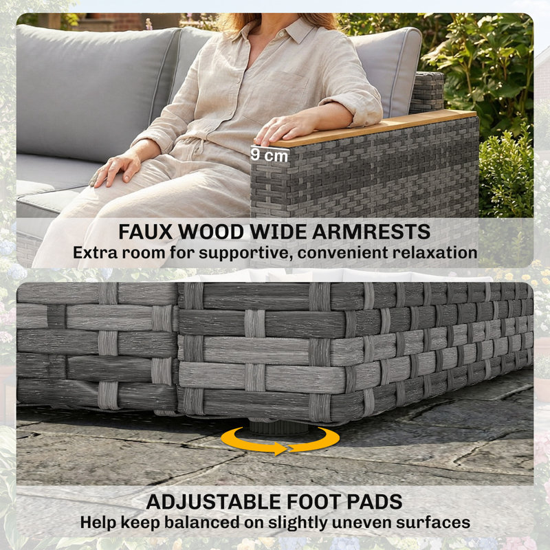 Ensemble de meubles de patio 7 pièces, modulaire d'extérieur en osier, gris clair