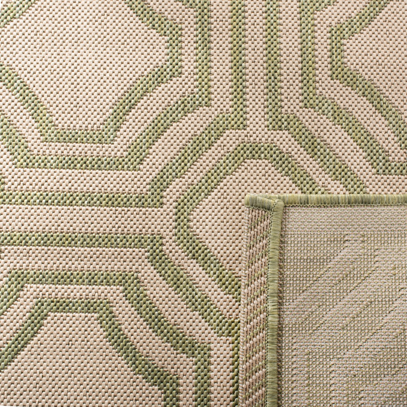 Arneshia Geometric Green/Beige Area Indoor/Outdoor Area Rug, Rectangle 6'7" x 9'6"