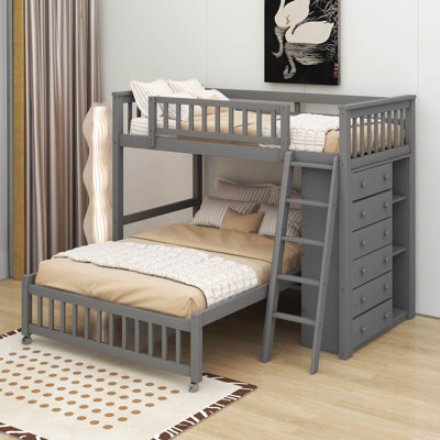Twin Over Full Bunk Bed With Six Drawers