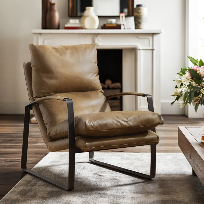 Zawacki 25.5" W Genuine Leather Lounge Armchair, Black, Zawacki Brown Genuine Leather