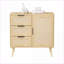 Armoires, armoire de rangement moderne en bois + rotin avec 3 tiroirs Tablette réglable | Noyer brun | Chambre à coucher