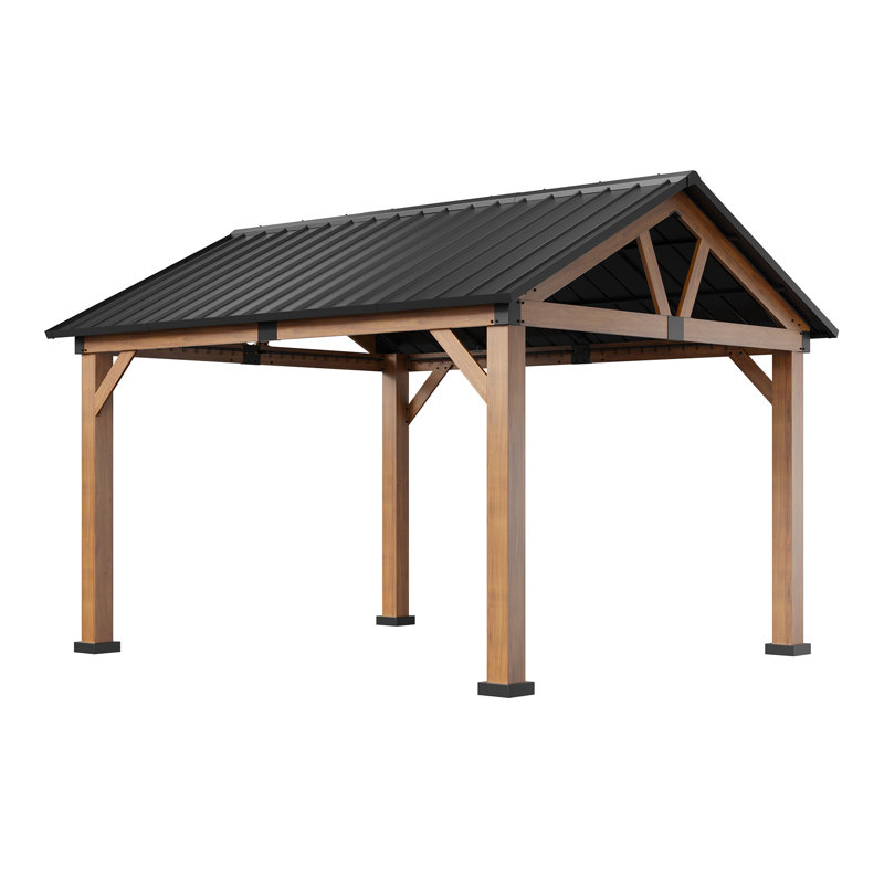 11' x 13' Brown Aluminum Patio Gazebo with Black Roof